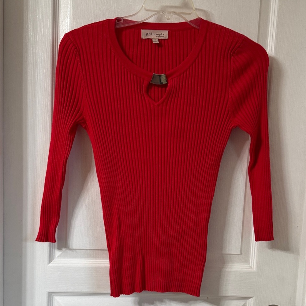 Philosophy Vibrant Red Ribbed Knit Top